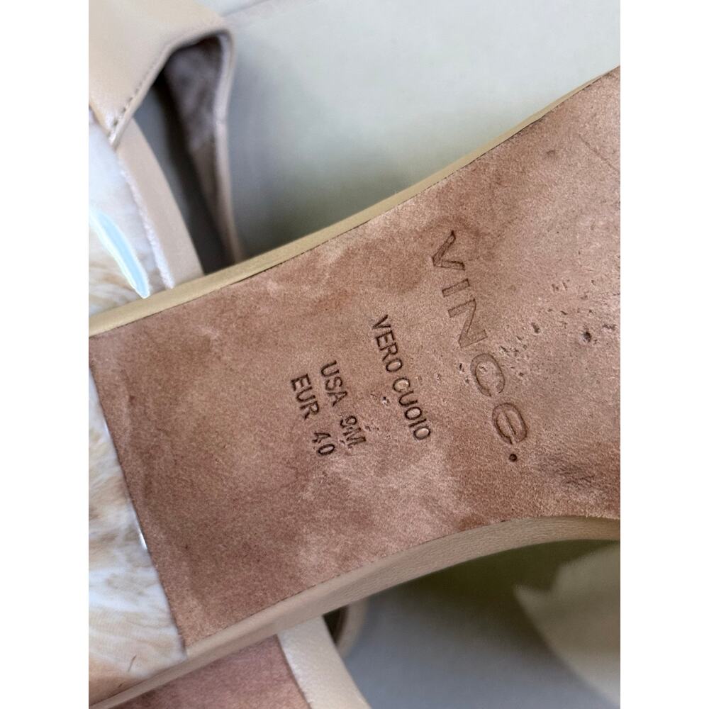 VINCE nude tan leather kitten heel marble Pepa mod minimalist 90s style sandals - Picture 13 of 13